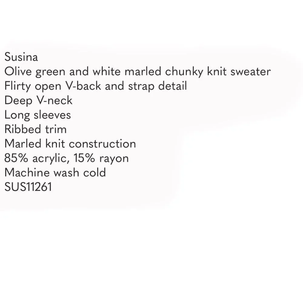 NWT SUSINA Olive green/white knit Deep V-Neck Strap Back Sweater Size 1X